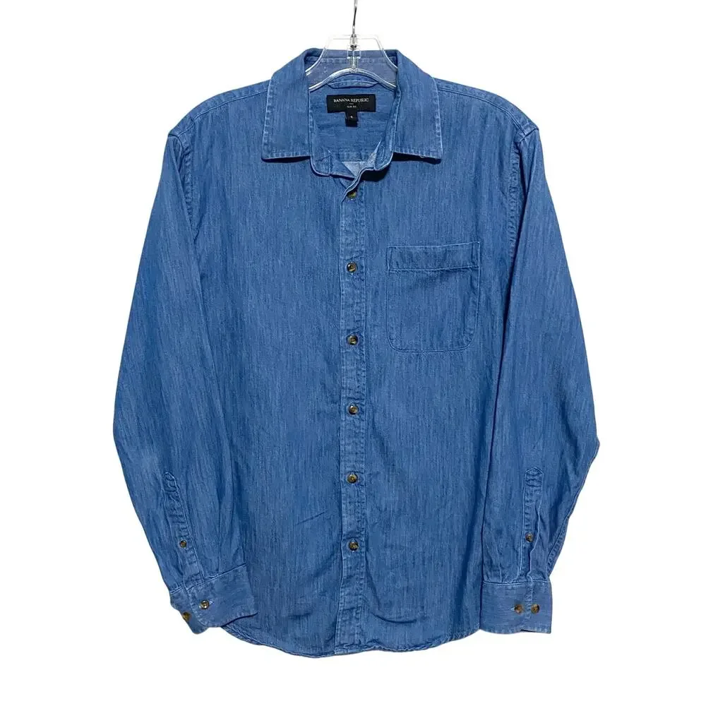 Banana Republic Denim Slim Fit Button Shirt Mens S Classic Preppy Capsule Office